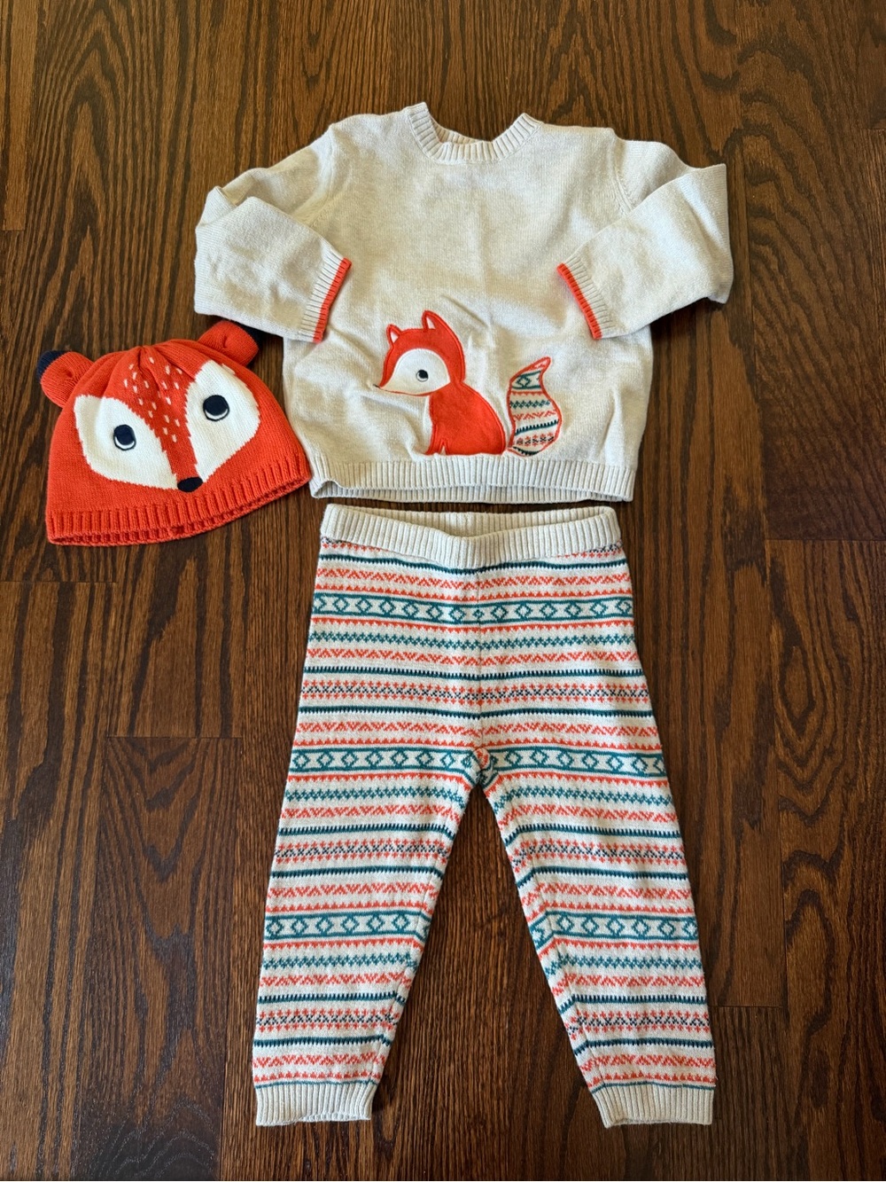 Gymboree Cream & Orange Fox Knit Sweater Set with Hat